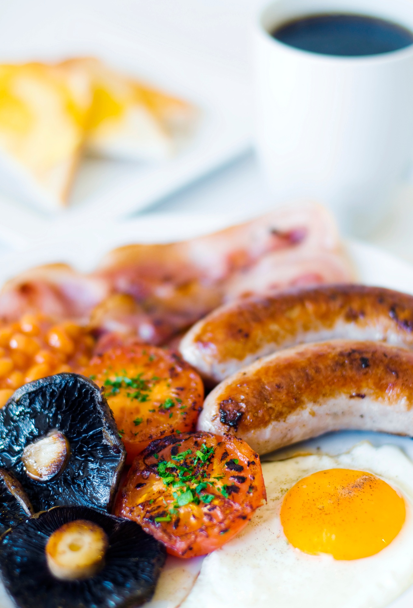 Close-up photo of full english breakfast.